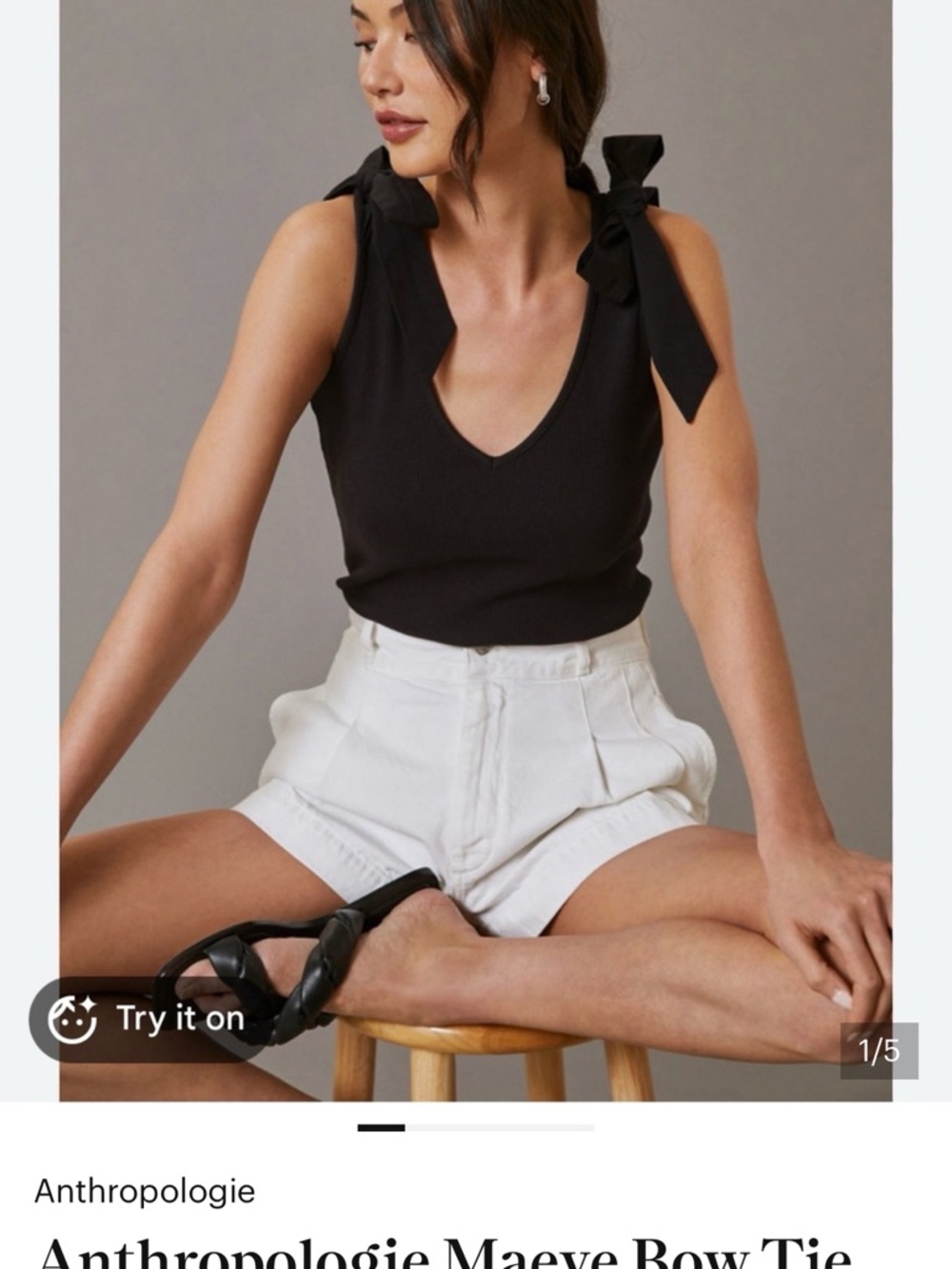 Anthropologie Black Bow-Tie Strap Knit Tank
